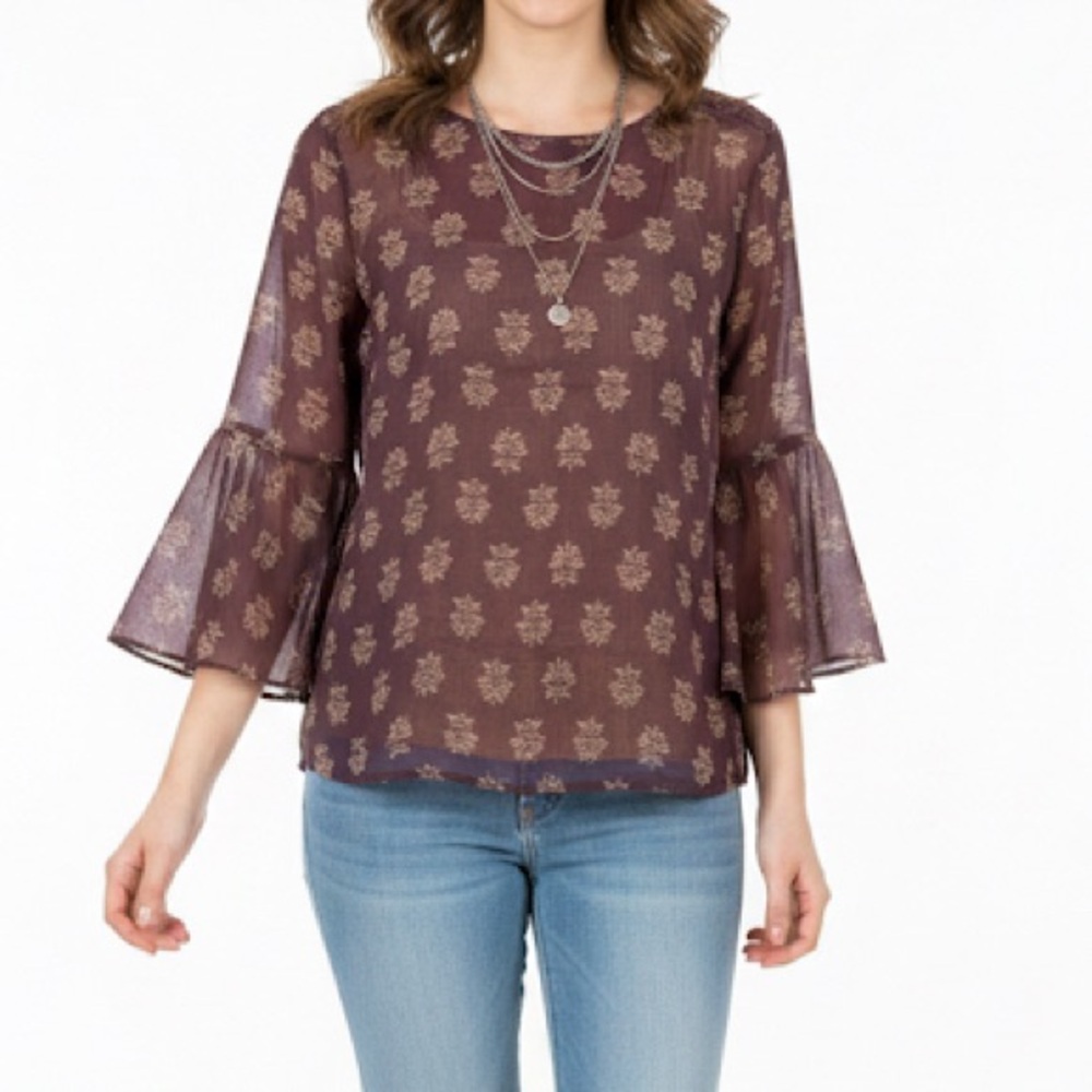 Rewind Lavender Purple Floral Sheer Boho Flowy Top M